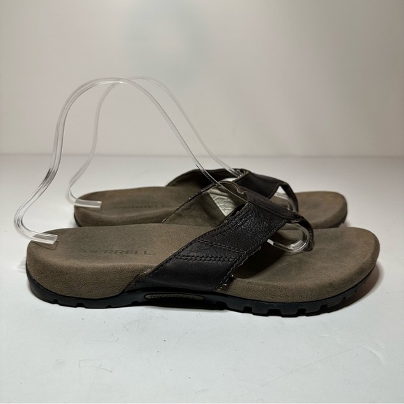Merrell Mens Flip Flops Size 7 Brown Leather (J598617) (121 Box 15) - Picture 1 of 10